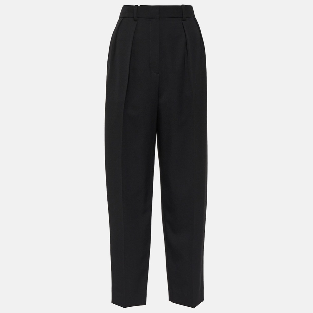 Linen Blend High Waist Pleated Black Women's Trousers